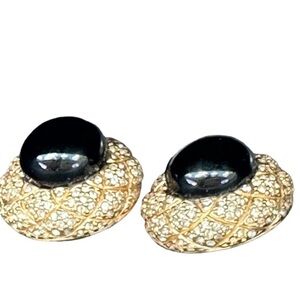 Ciner Gold Pavé Clip-On Earrings with Black Cabochon Centers